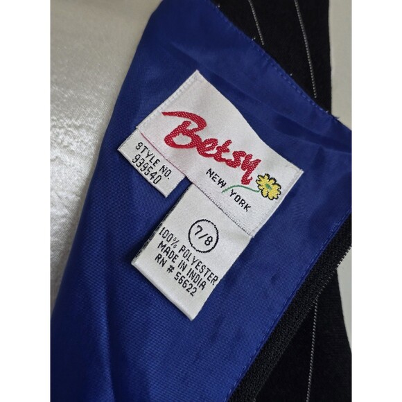 Vintage 80s Black Pinstripe Sleeveless Mini Bodycon Pencil Dress Sz M L - Picture 8 of 9